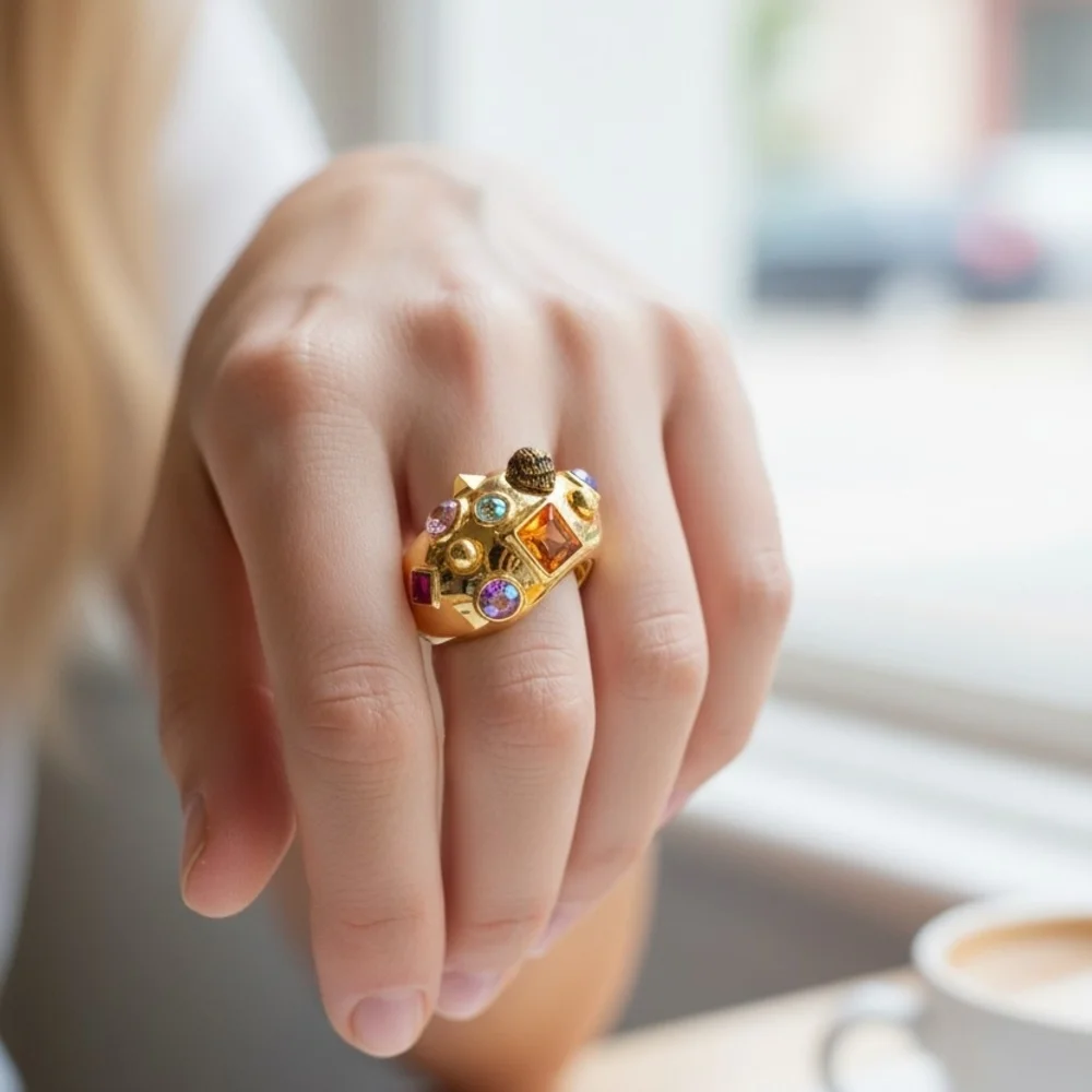 Kurt Geiger Mixed Crystal Cocktail Ring In Velvet Ring Box, NWT - Picture 2 of 6